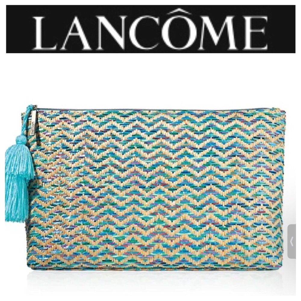 LANCÔME STRAW LARGE CLUTCH MAKEUP COSMETIC BAG NWOT